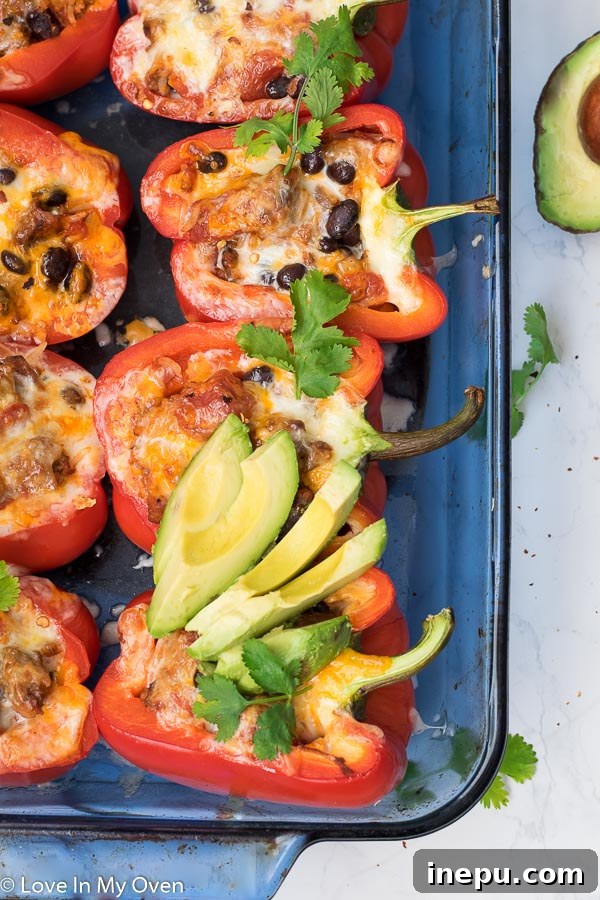 Smoky Chorizo Stuffed Bell Peppers 3 Close-up of baked Chorizo Stuffed Peppers