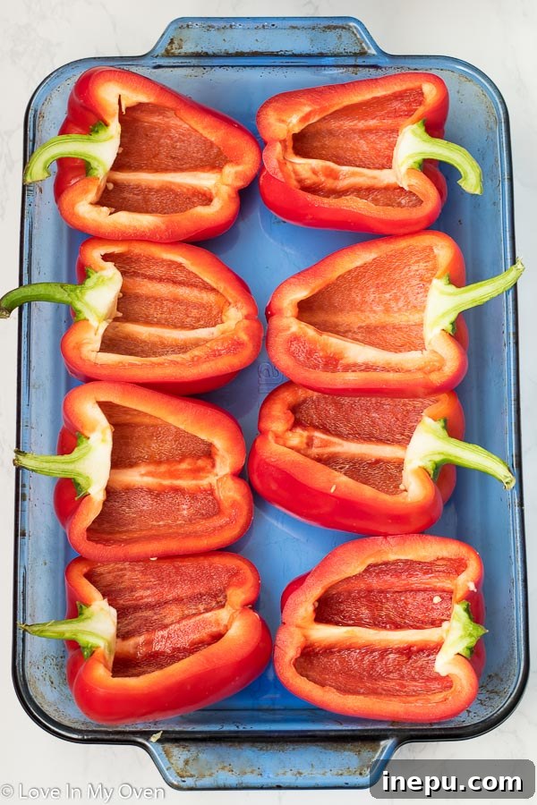 Smoky Chorizo Stuffed Bell Peppers 4 Preparing bell peppers for stuffing