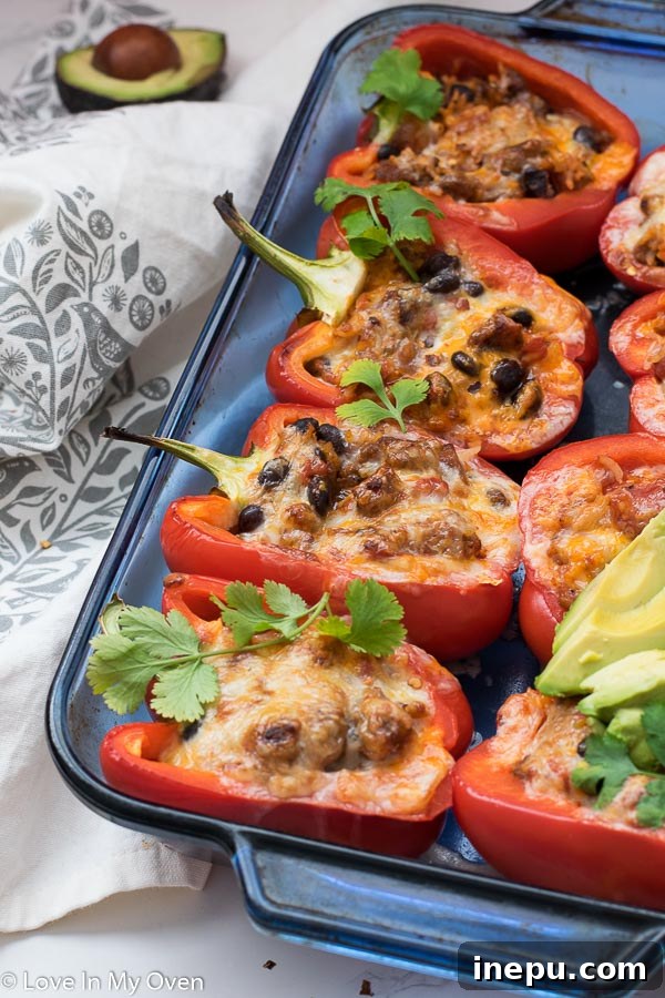 Smoky Chorizo Stuffed Bell Peppers 8 Chorizo Stuffed Peppers ready to serve