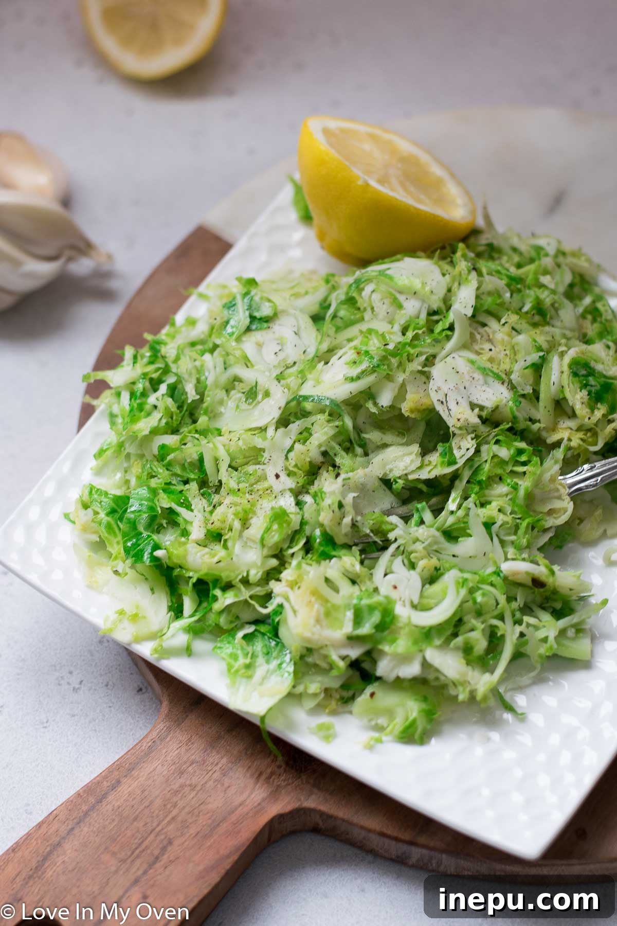Crispy Shredded Brussels Sprouts with Garlic 2 Delicious Sautéed Shredded Brussels Sprouts ready to serve