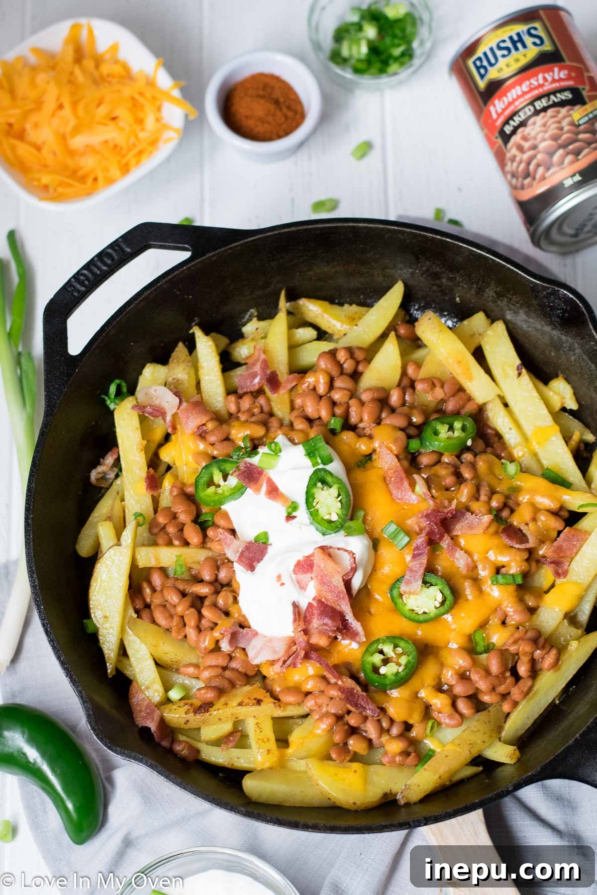 Golden Skillet Loaded Cheese Fries topped with fresh ingredients