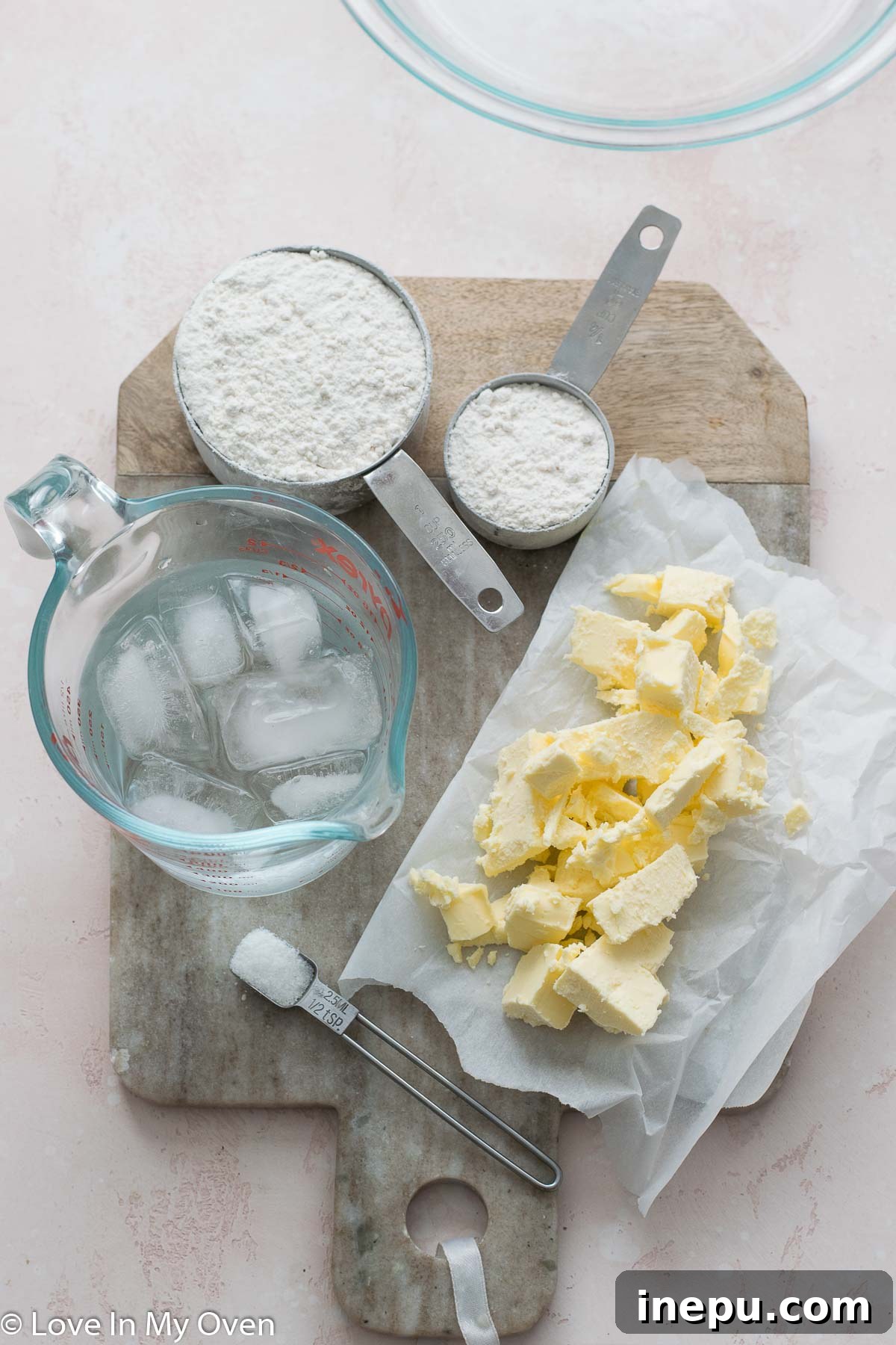 Cubed cold butter for flaky pie crust