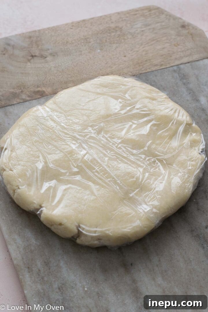 Chilling pie crust dough wrapped in plastic