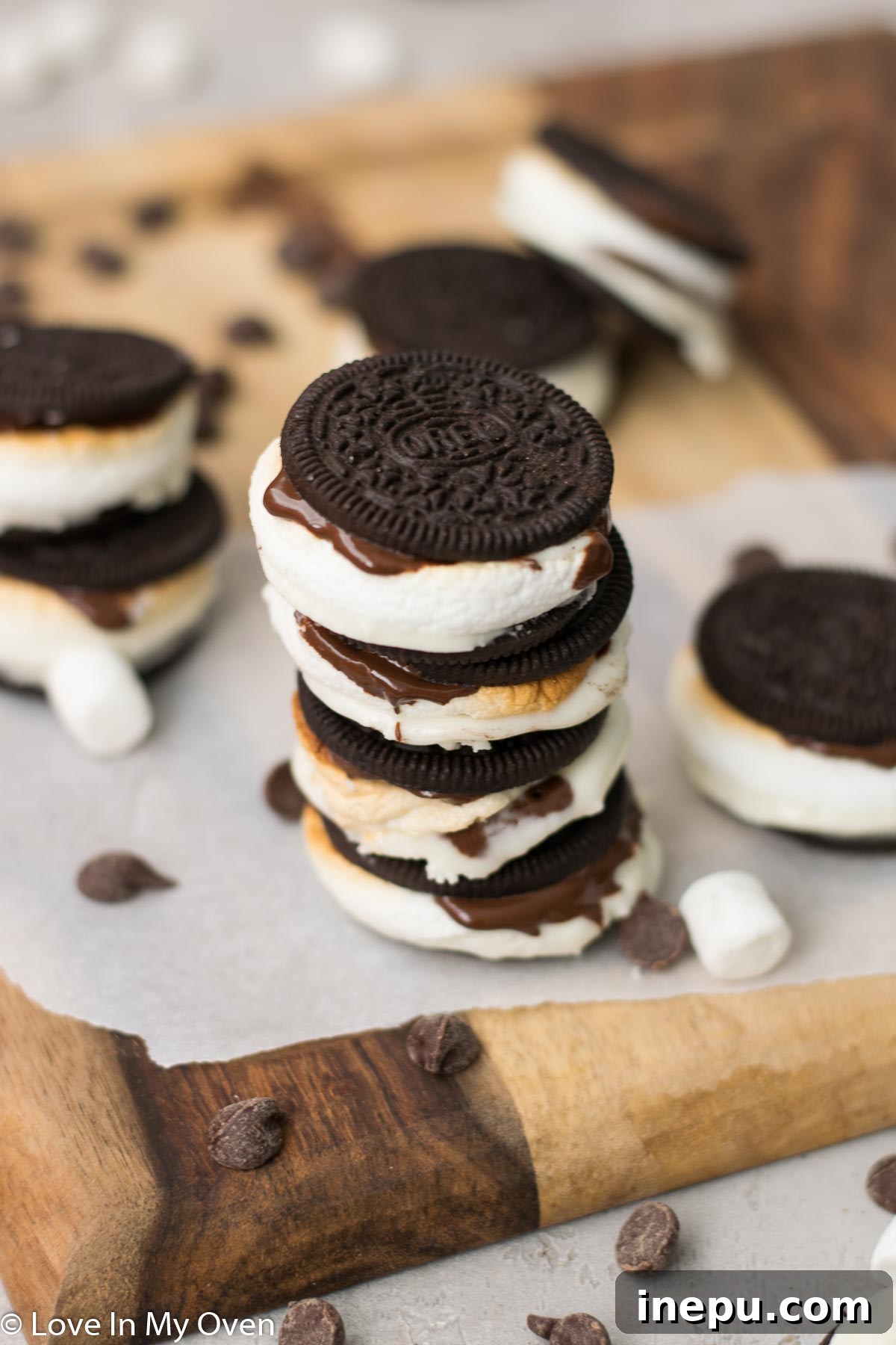 Oreo Campfire Delight 3 Close-up of a S'moreo with melted chocolate and toasted marshmallow