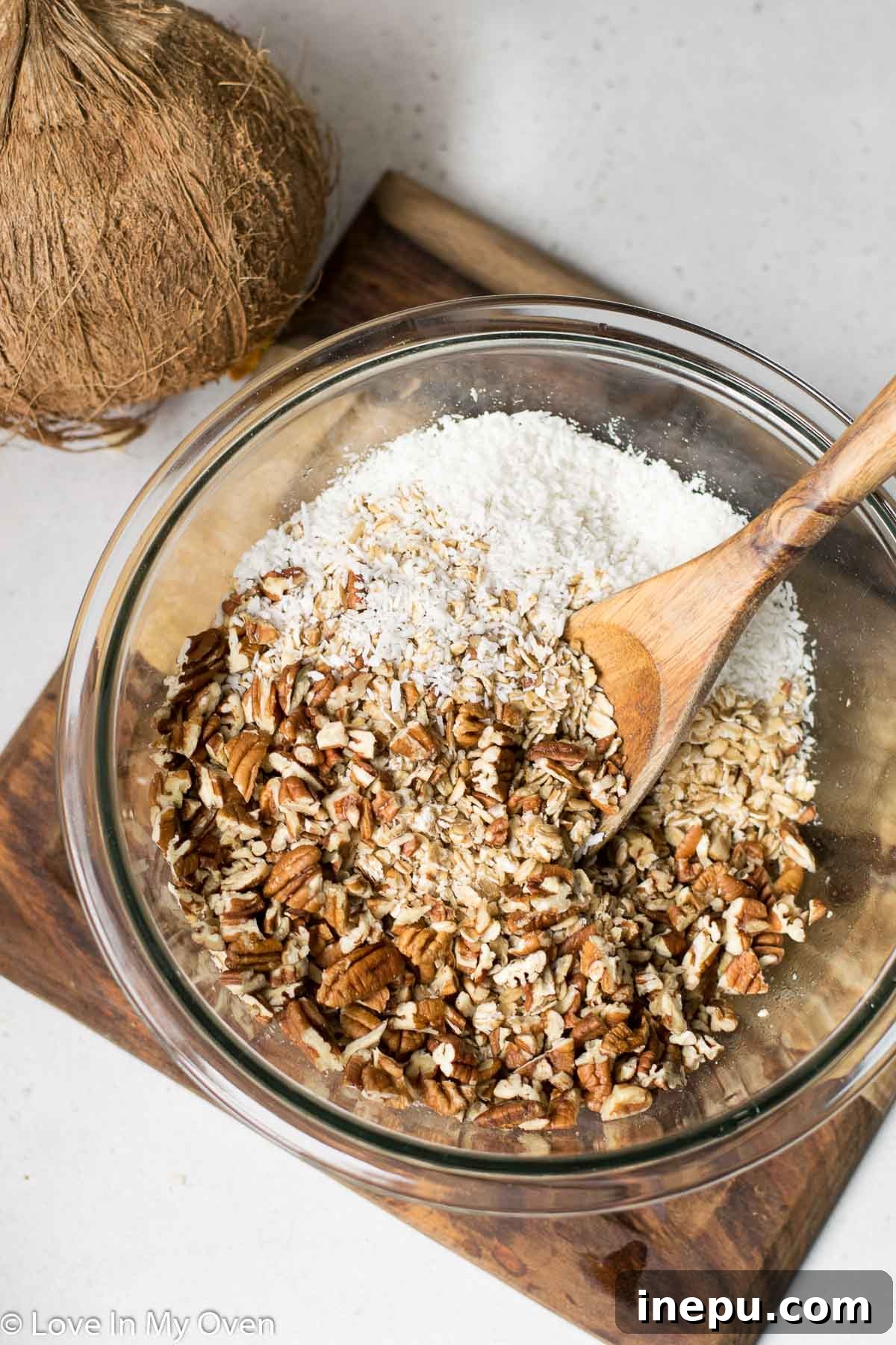 Tropical Paradise Granola 4 Mixing Ingredients for Homemade Tropical Granola
