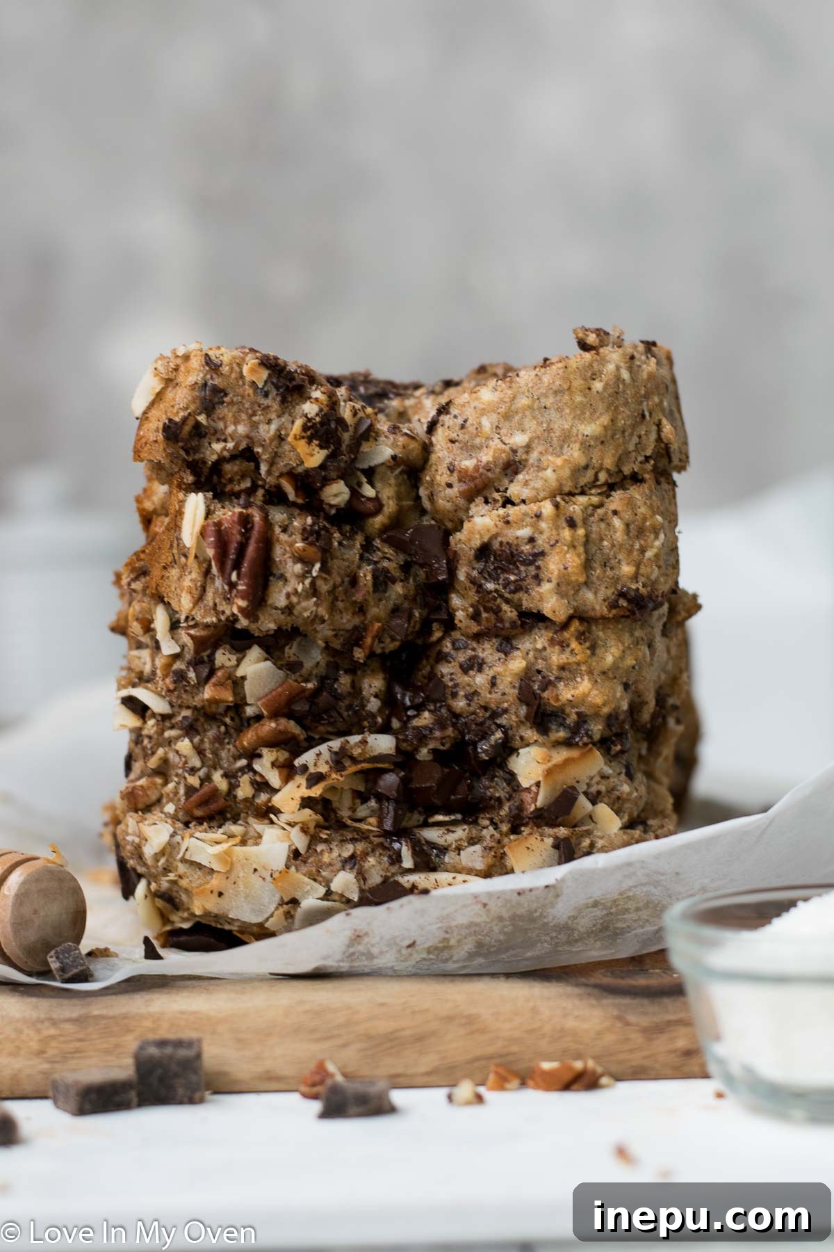 chocolate coconut banana bread slices