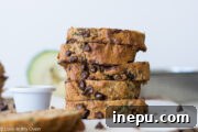 Whole wheat zucchini bread with chocolate chips, sliced