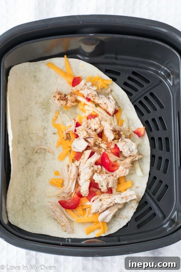 air fryer turkey quesadillas during preparation