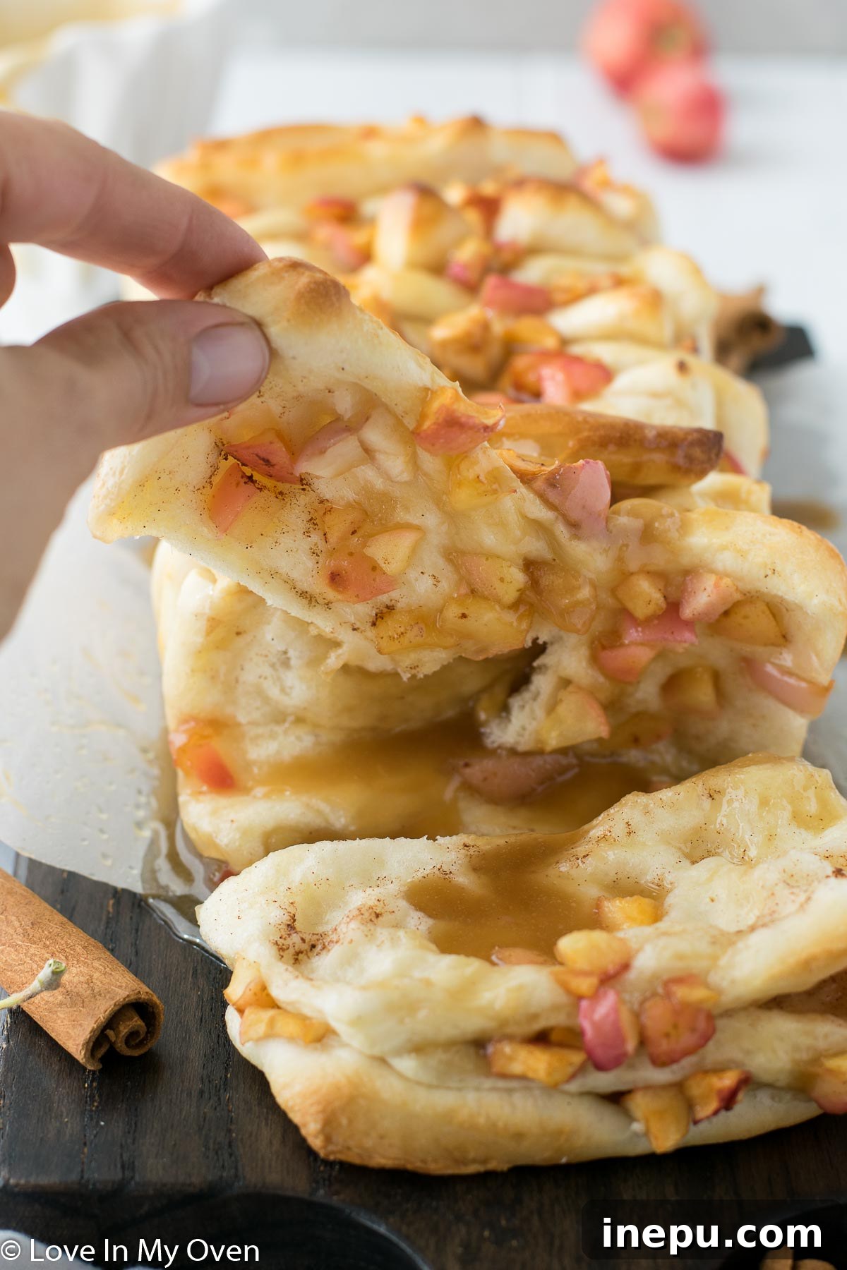 Golden Apple Cinnamon Tear-Apart Bake 14 Top view of apple cinnamon pull apart bread