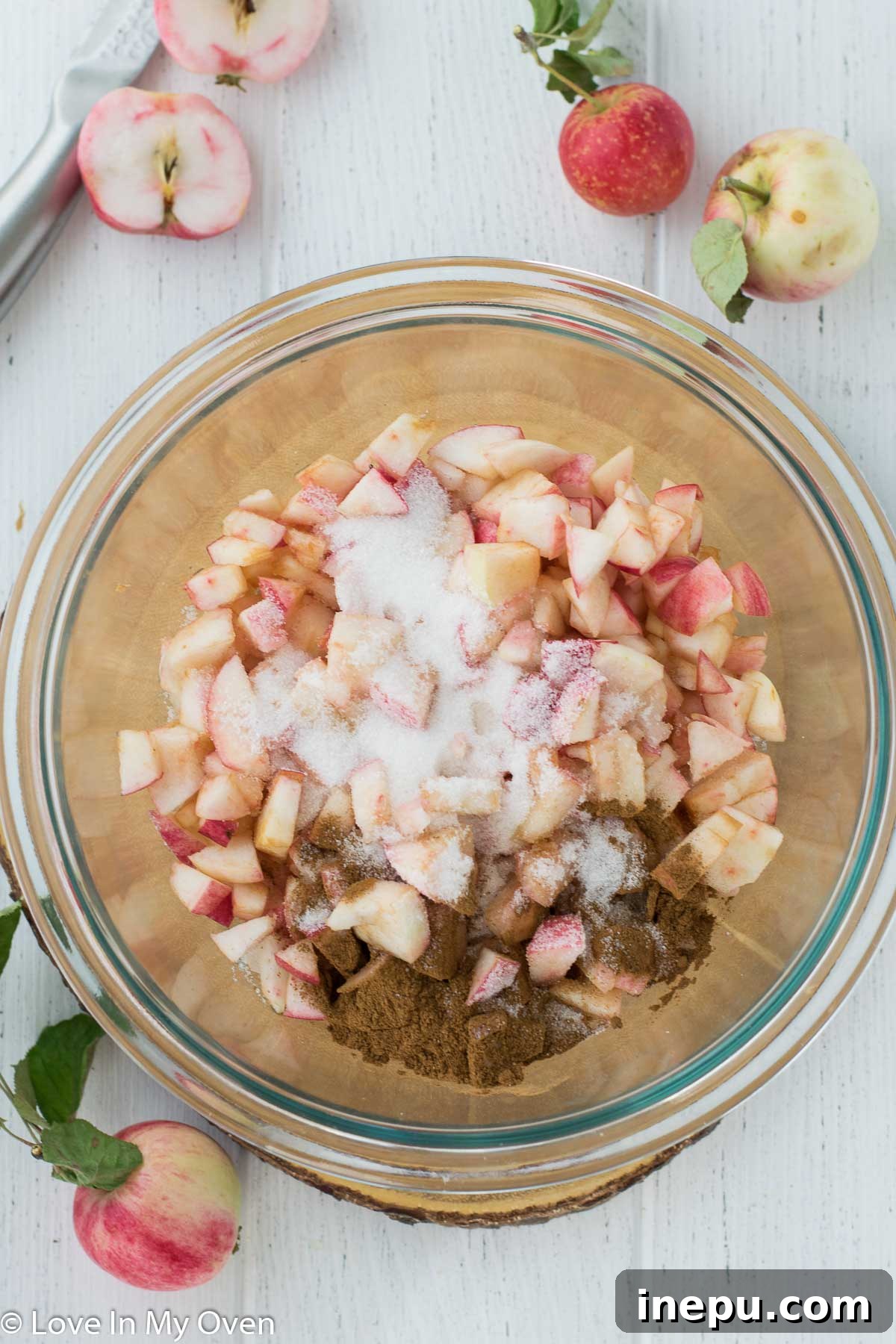 Golden Apple Cinnamon Tear-Apart Bake 6 Diced apples with cinnamon and sugar for filling