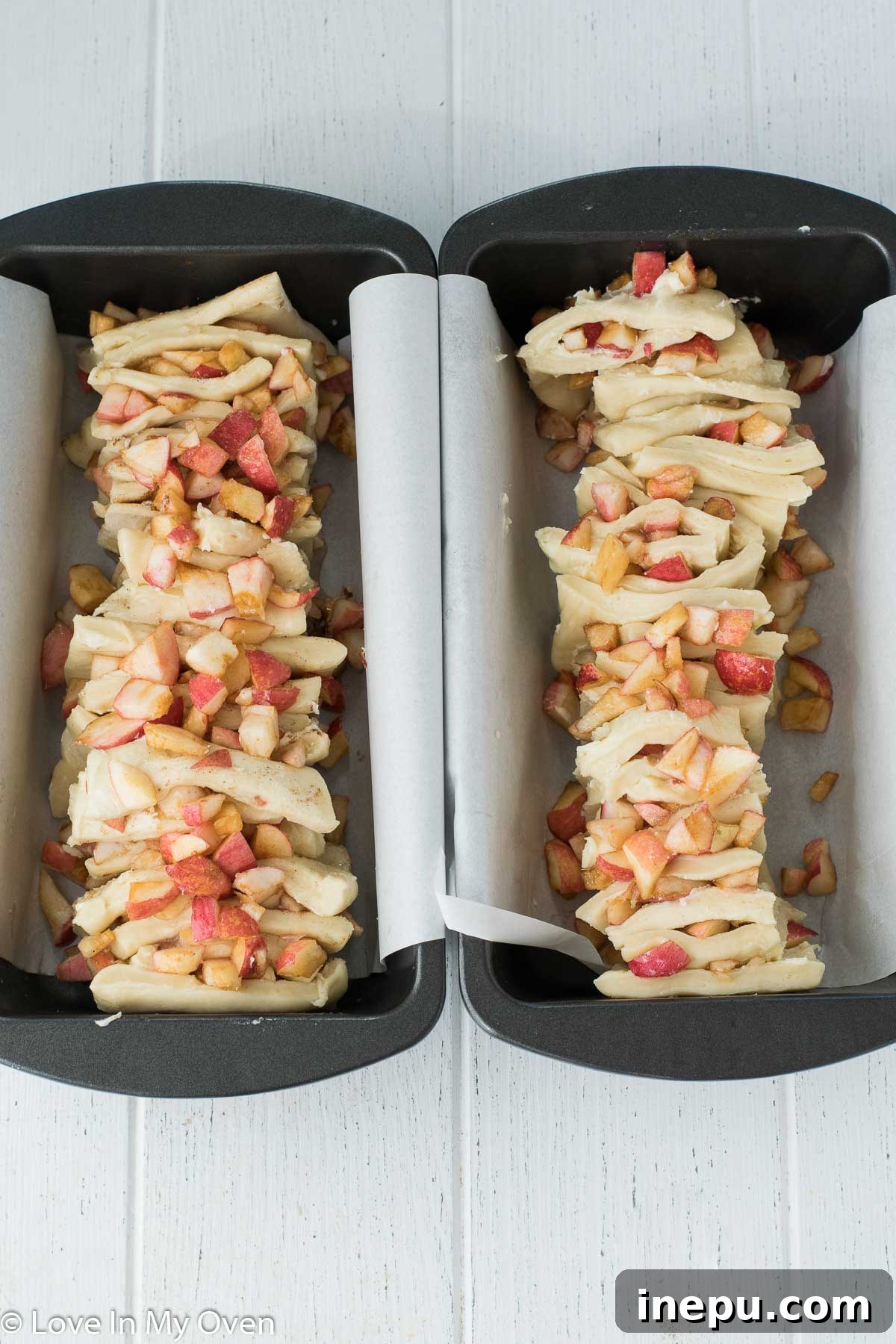 Golden Apple Cinnamon Tear-Apart Bake 9 Pull apart bread dough rising in loaf pans