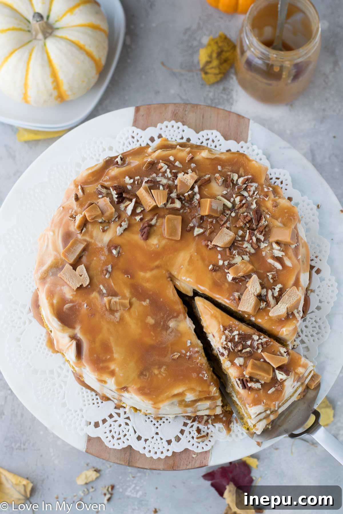Velvet Caramel Pumpkin Dream 7 Decorated Pumpkin Caramel Cake with frosting and toppings