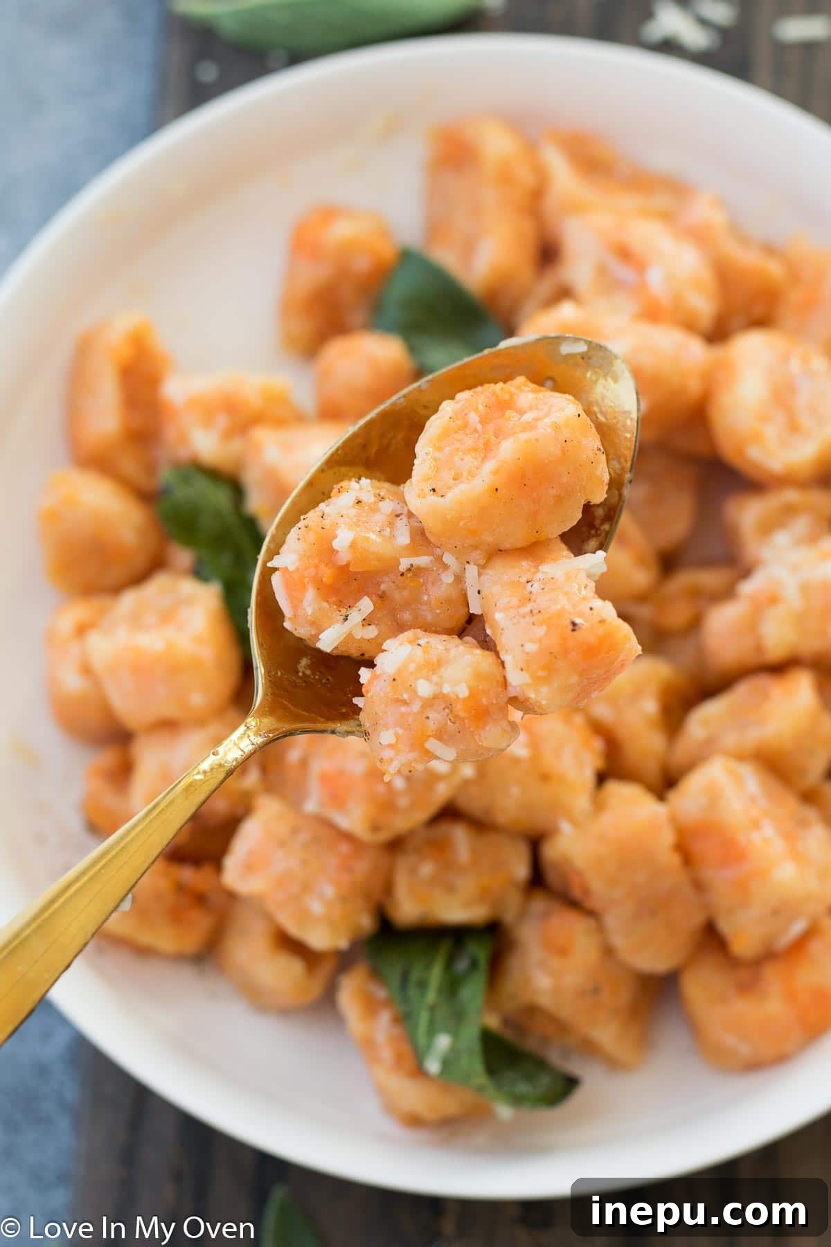sweet potato gnocchi in a serving dish