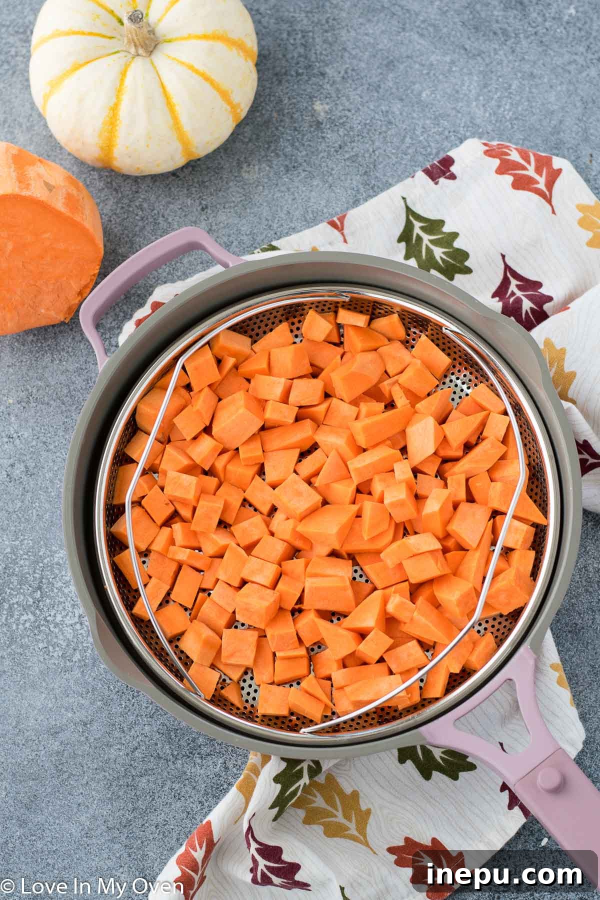 steamed sweet potato pieces for gnocchi