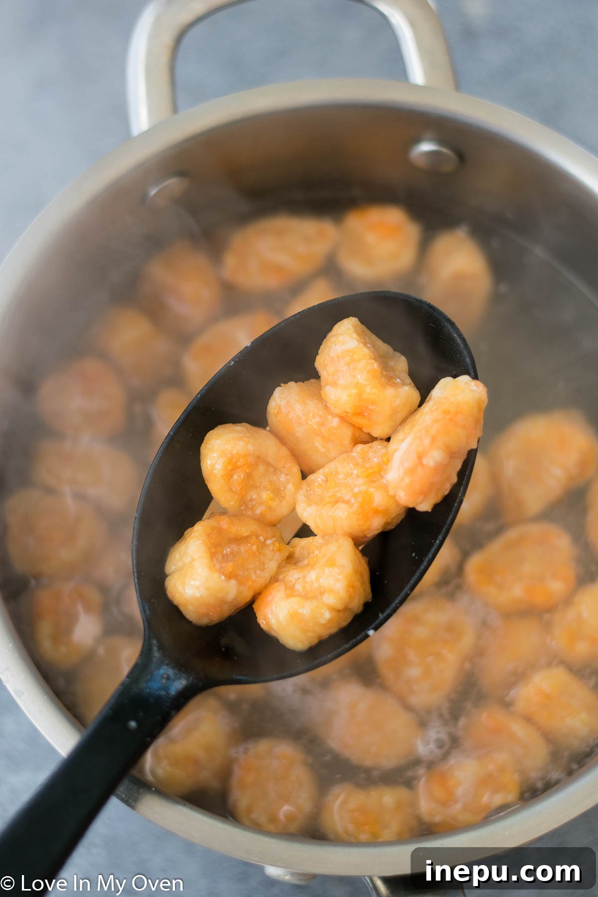 cooked sweet potato gnocchi in sage butter