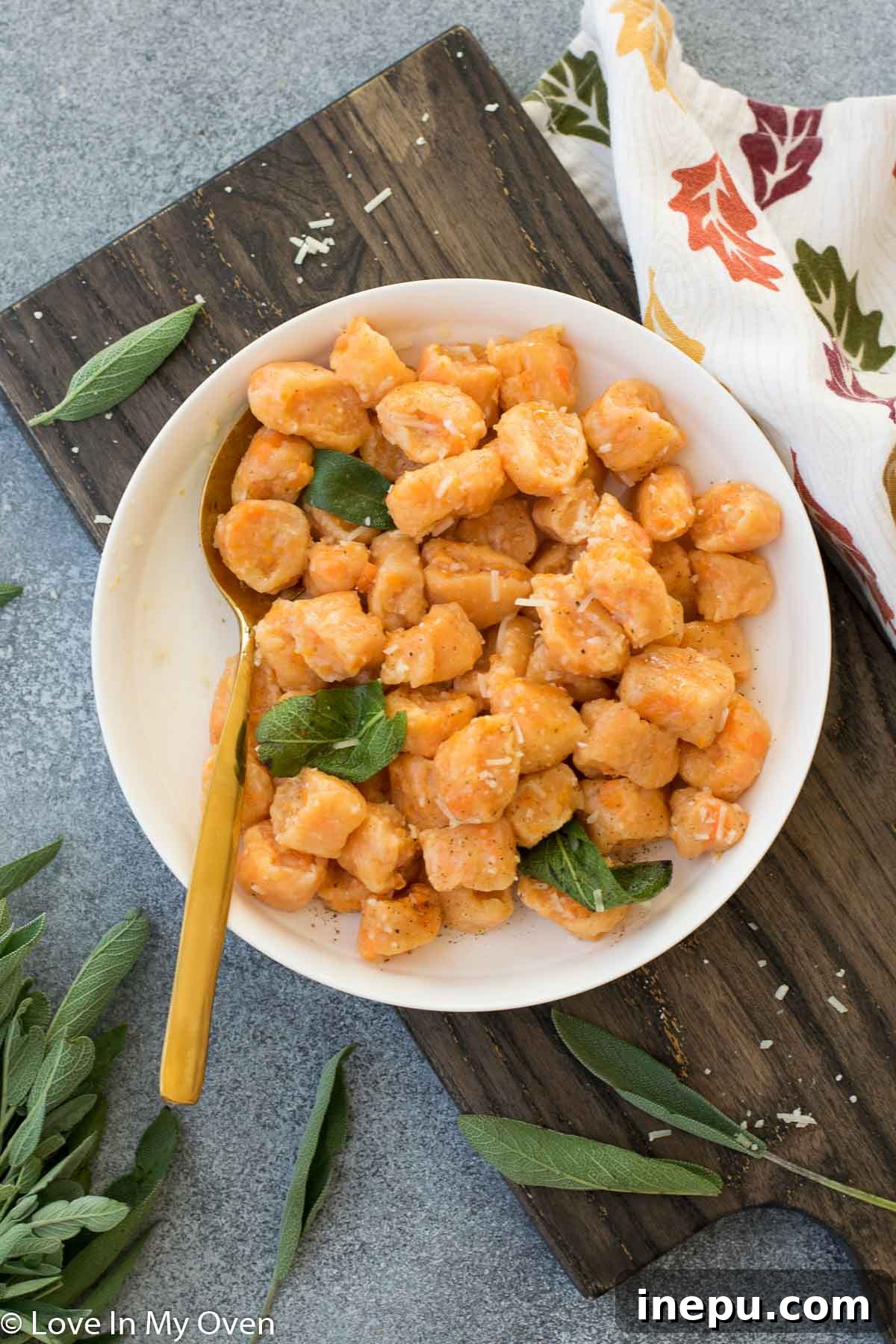 close-up of sweet potato gnocchi in a bowl