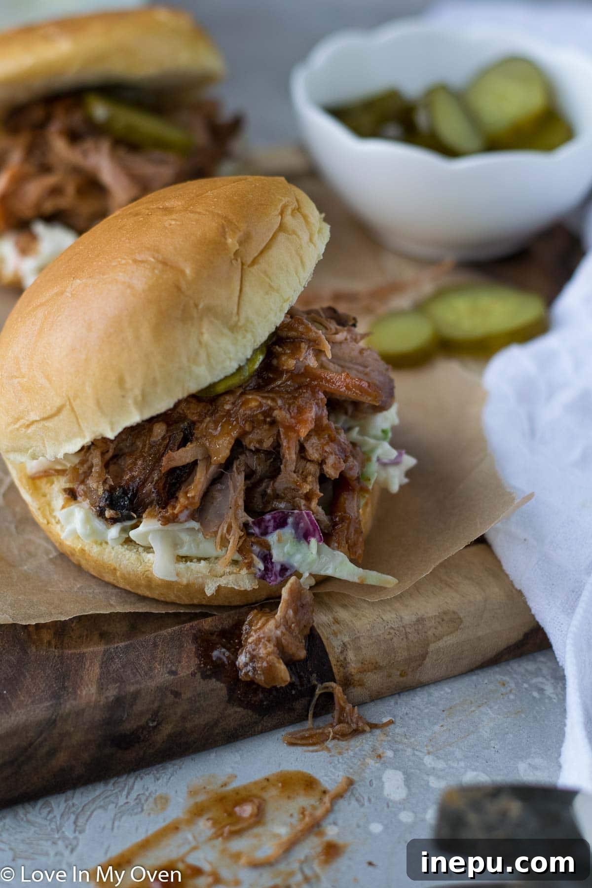 Apple Infused Pulled Pork 9 apple cider pulled pork close up