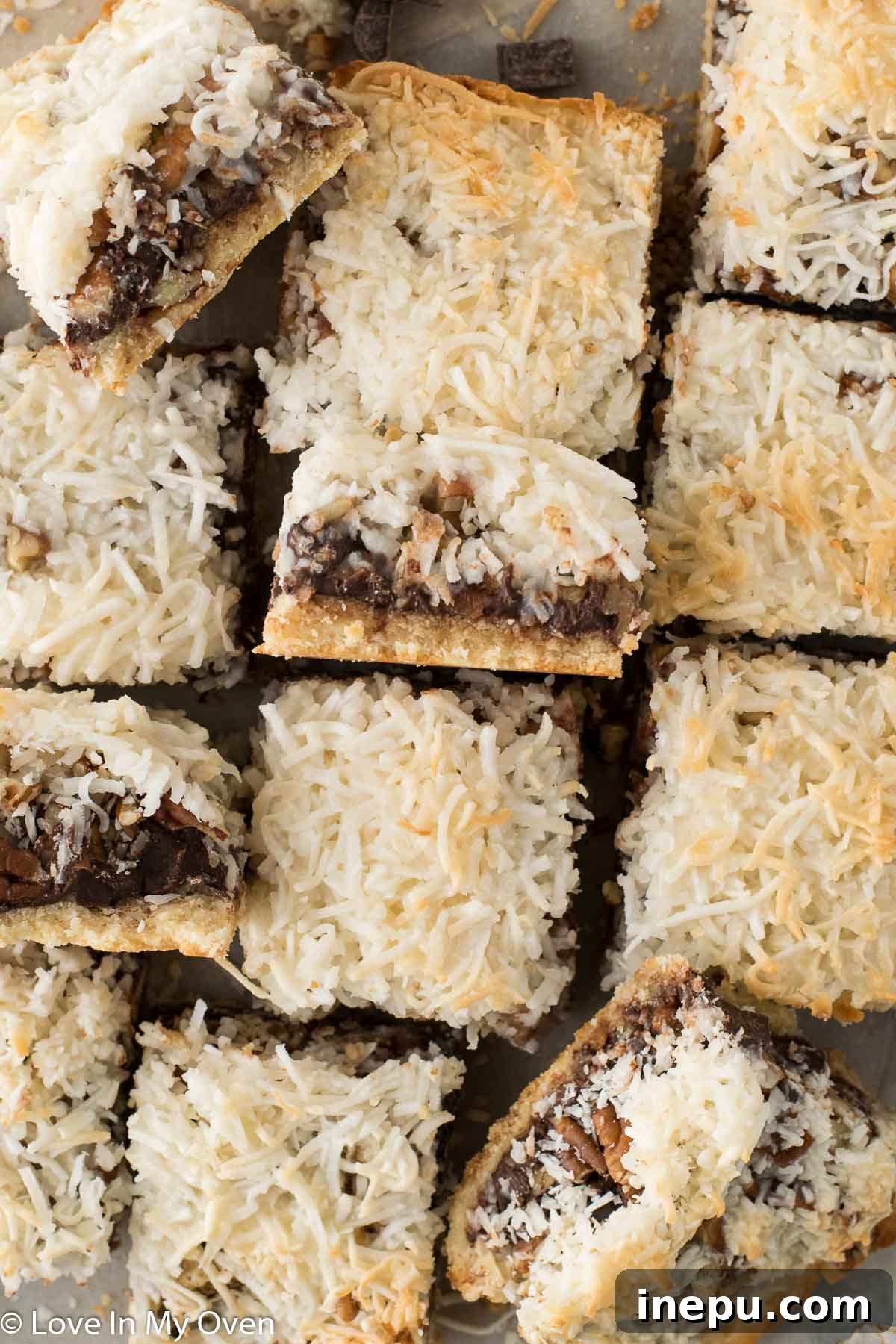 Plant-Based Dream Bars 9 Perfectly sliced vegan magic bars ready to be served.