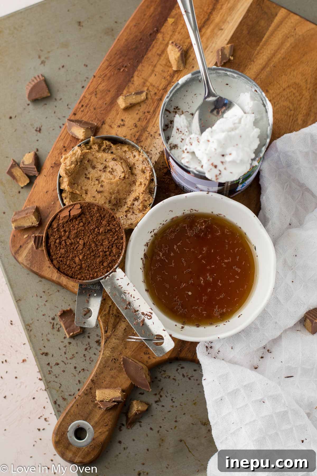Ingredients for vegan chocolate peanut butter pudding laid out
