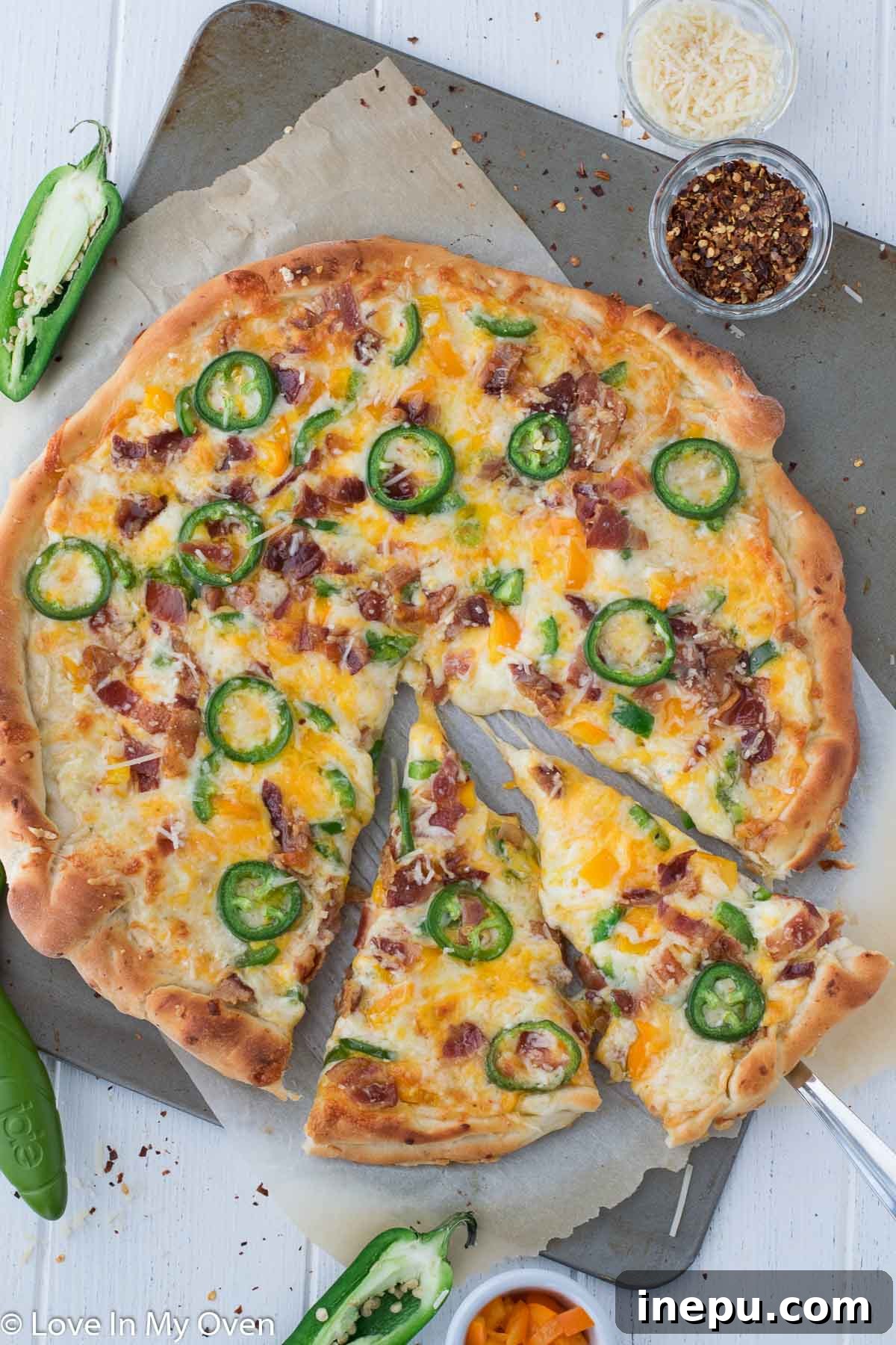 Jalapeño Popper Pizza - A creamy, cheesy, and spicy pizza recipe perfect for comfort food lovers