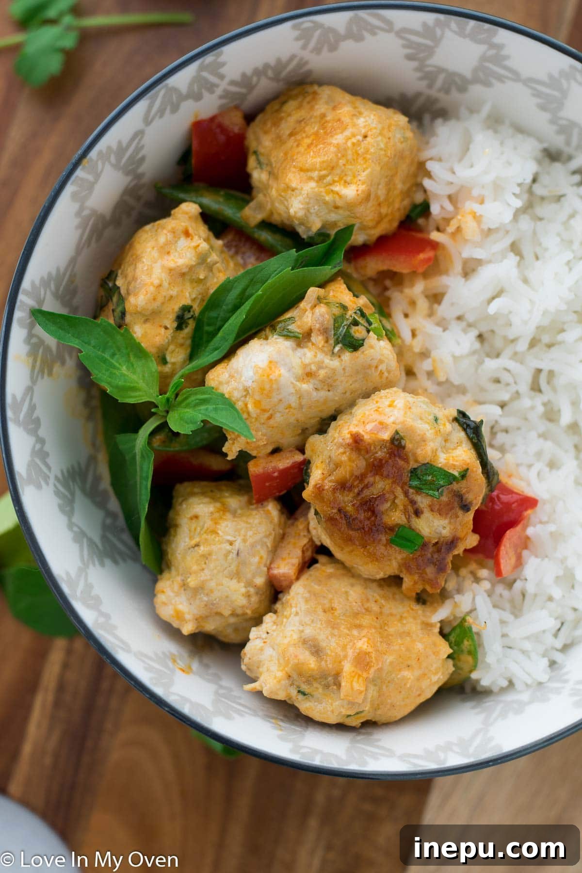 thai chicken meatballs in bowl