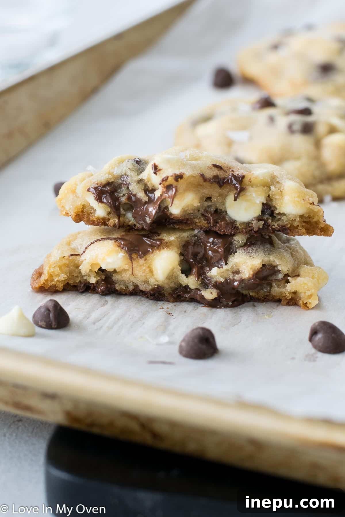 Giant Chocolate Chunk Cookies 10 close up of gooey jumbo chocolate chip cookie