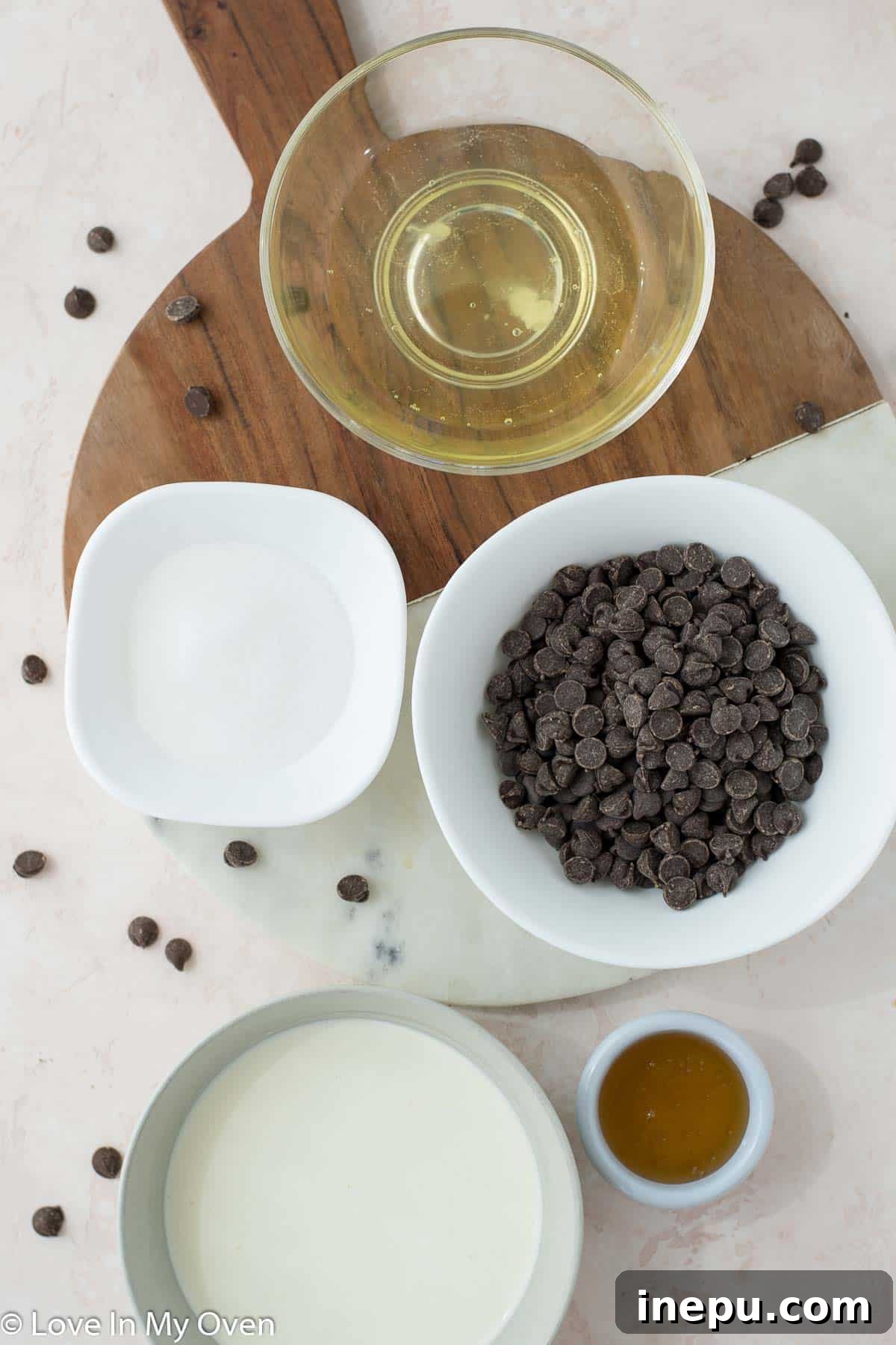 Velvet Chocolate Dream 3 chocolate semifreddo ingredients, egg whites, sugar, honey, heavy cream, melted chocolate
