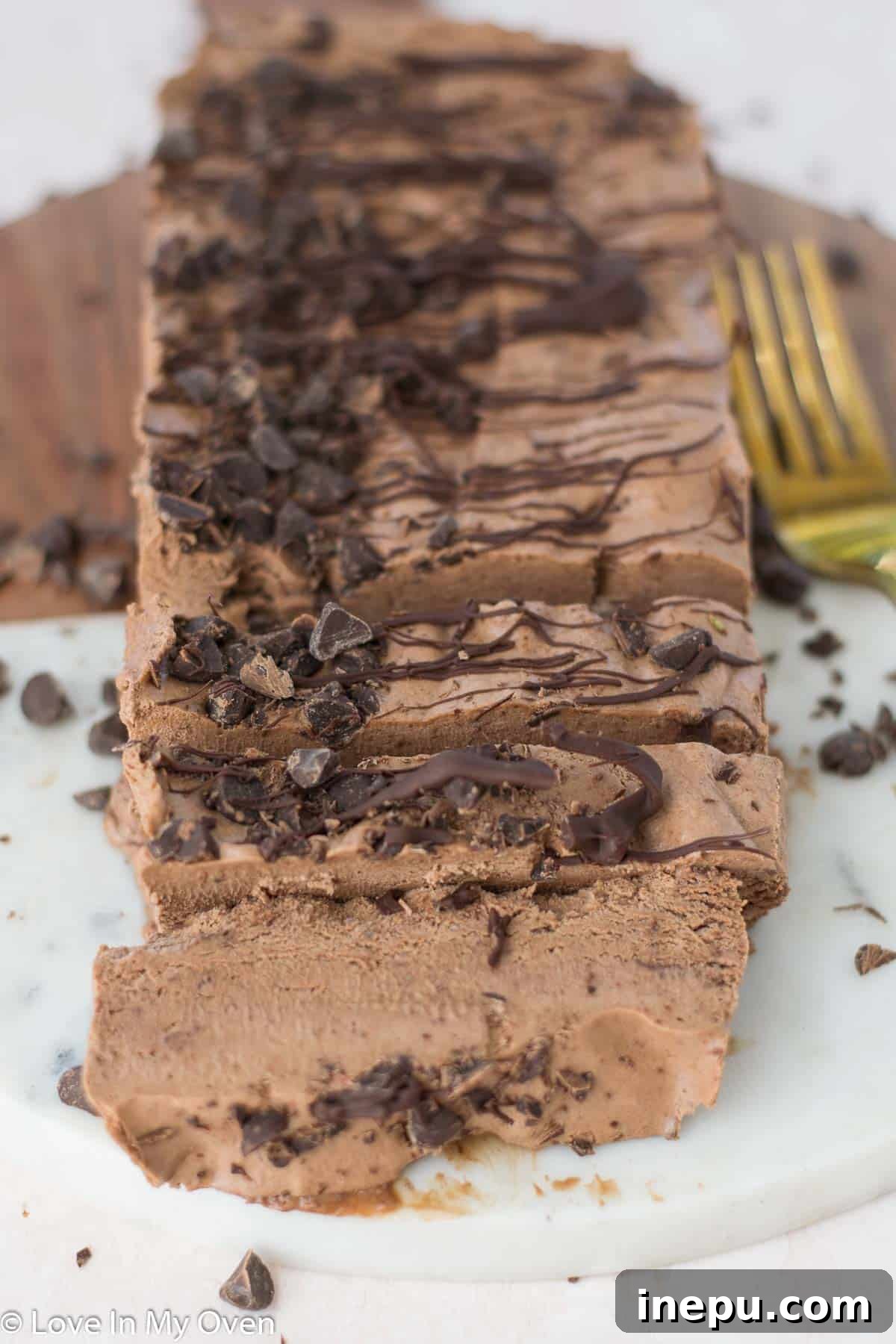 Velvet Chocolate Dream 7 sliced chocolate semifreddo with garnishes