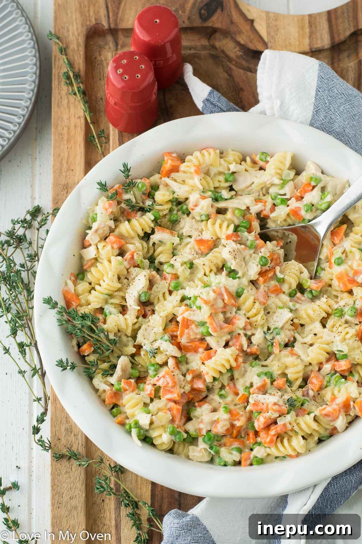 creamy chicken pot pie pasta
