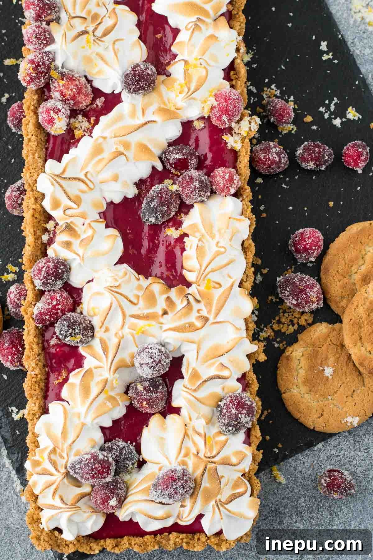 Vibrant Cranberry Curd Tart 6 Slice of Cranberry Curd Tart with Meringue