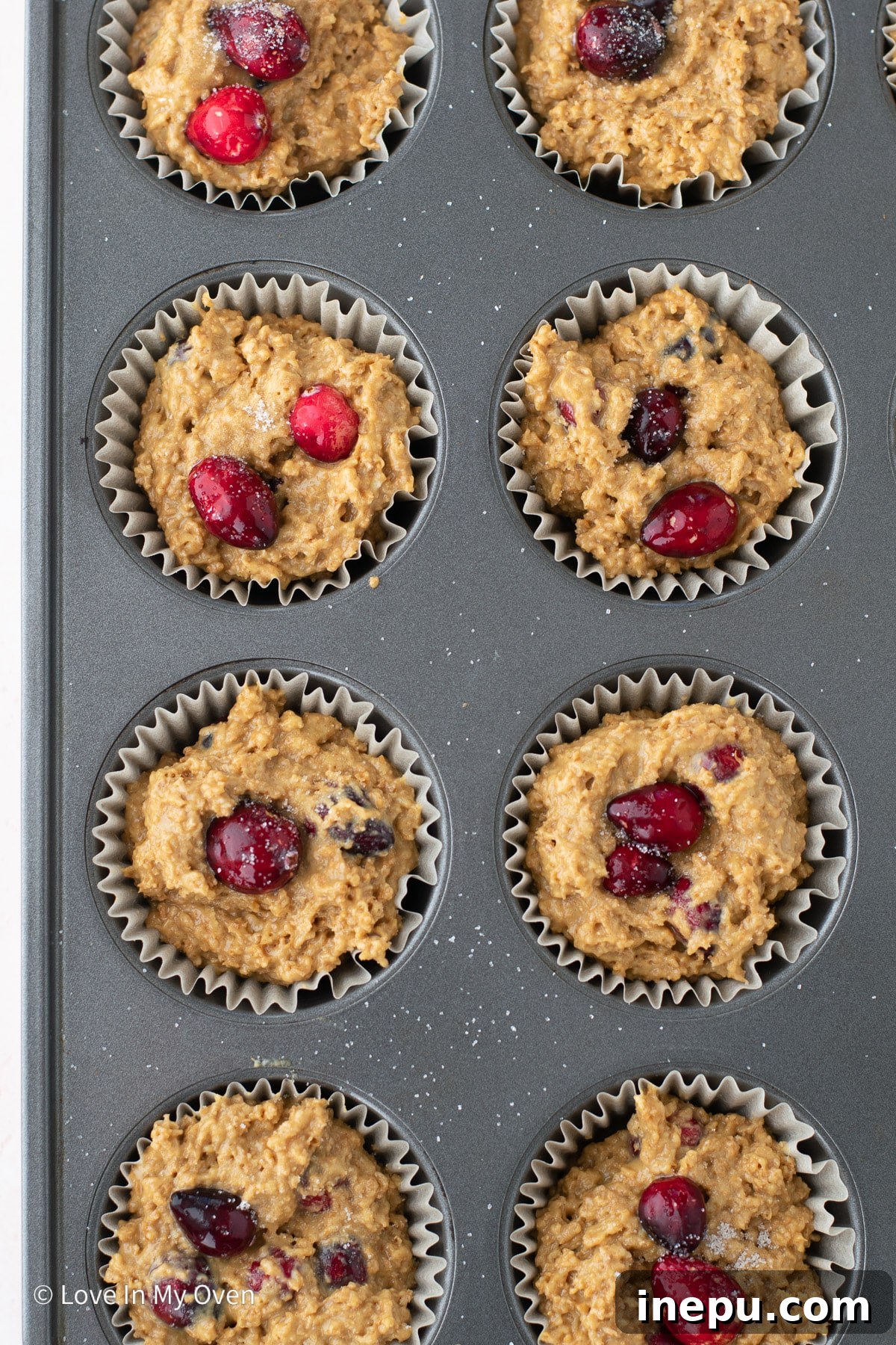 Perfectly baked cranberry bran muffins removed from the pan and cooling on a wire rack