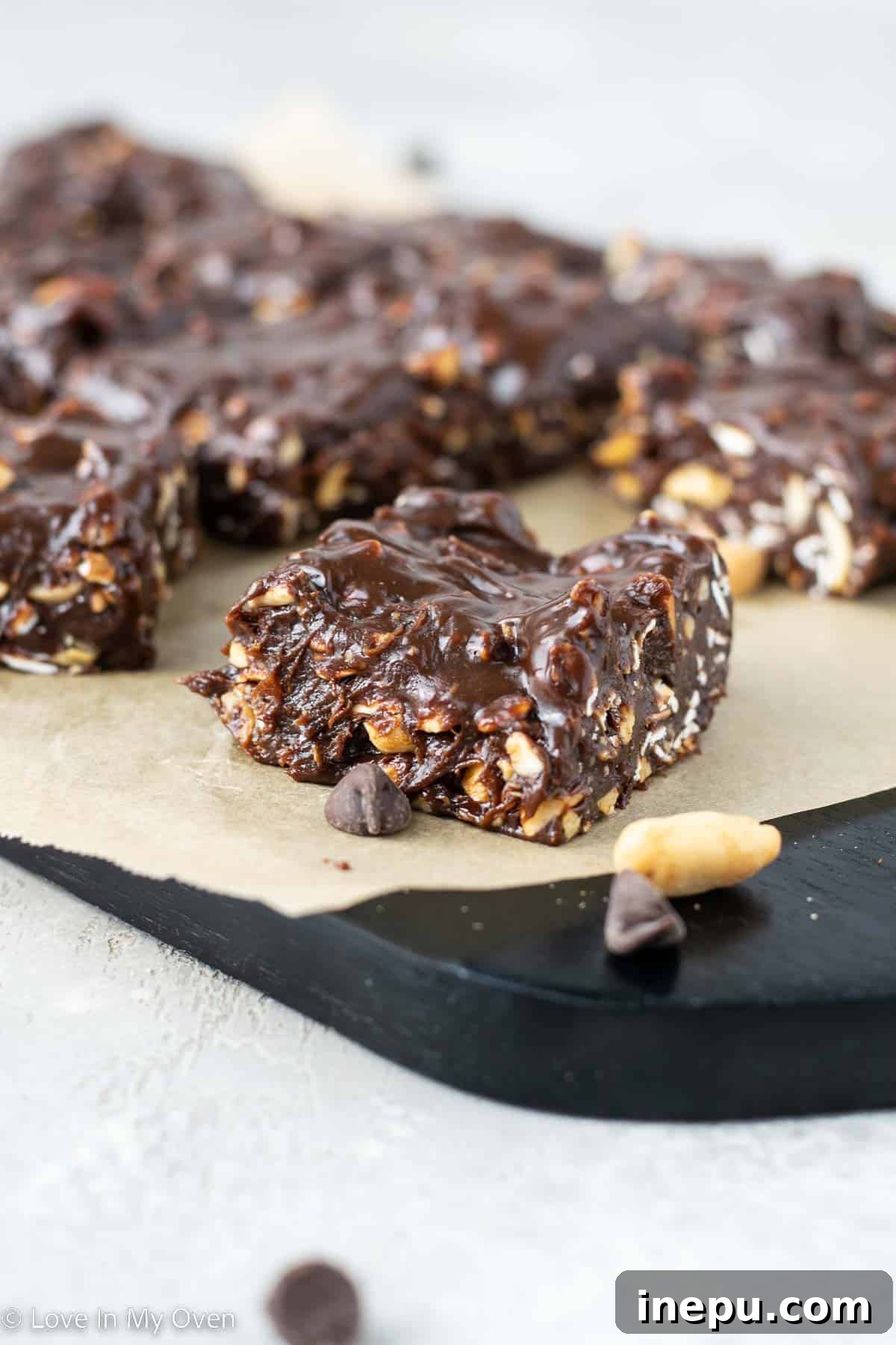 Nourishing Homemade Energy Bars 8 A stack of delicious homemade Eat-more bars, showing their chewy texture