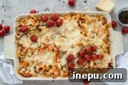 Hearty and cheesy veggie pasta bake fresh from the oven, ready to serve