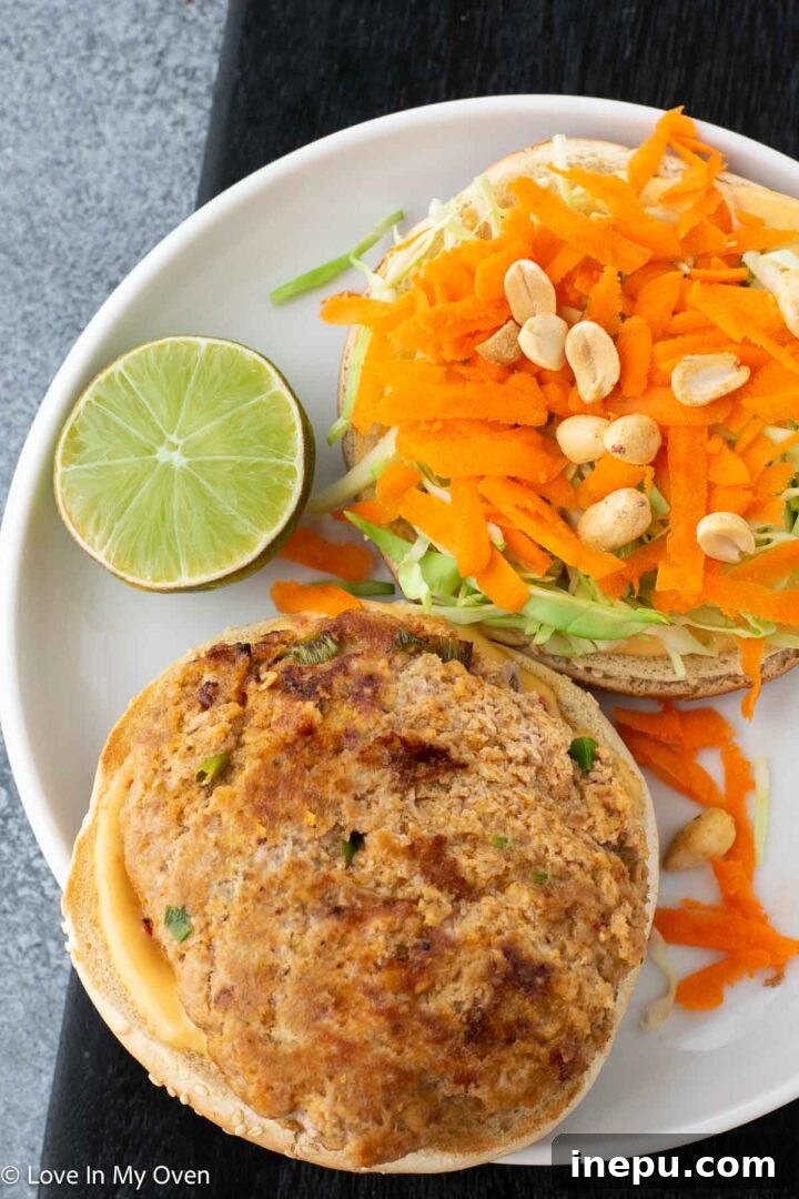 Finished Thai Turkey Burgers ready to serve