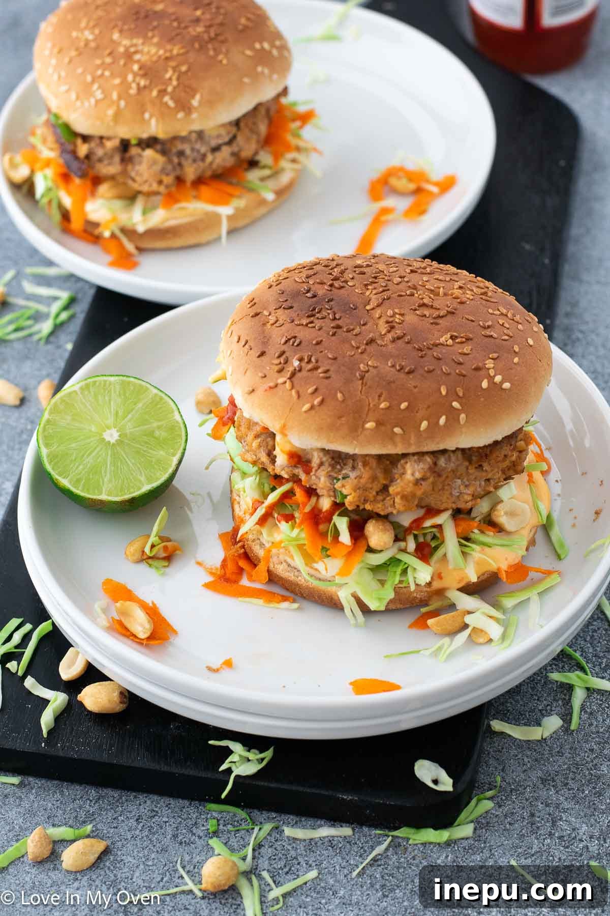 Close-up of a delicious Thai Turkey Burger