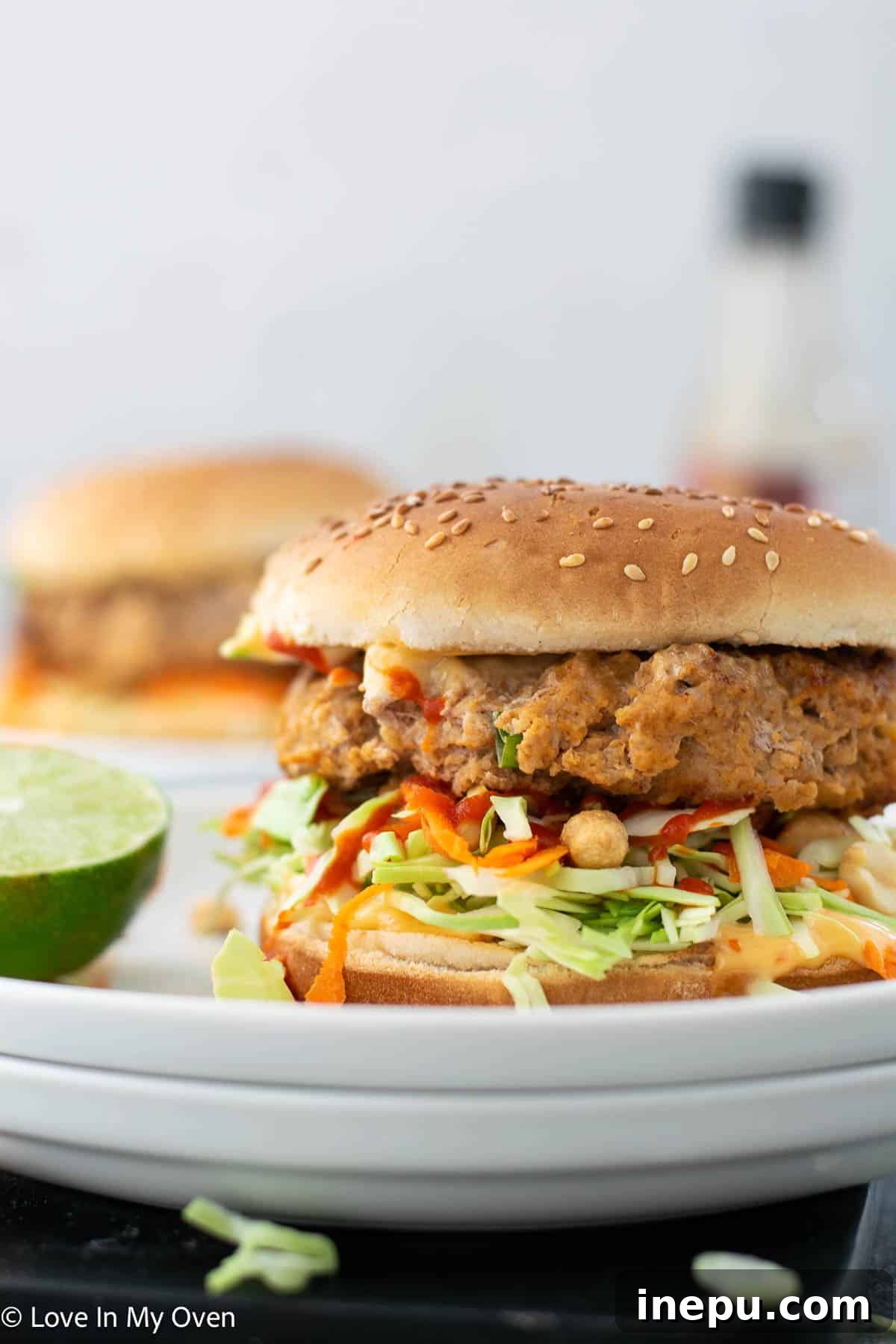 Garnished Thai Turkey Burgers on a plate