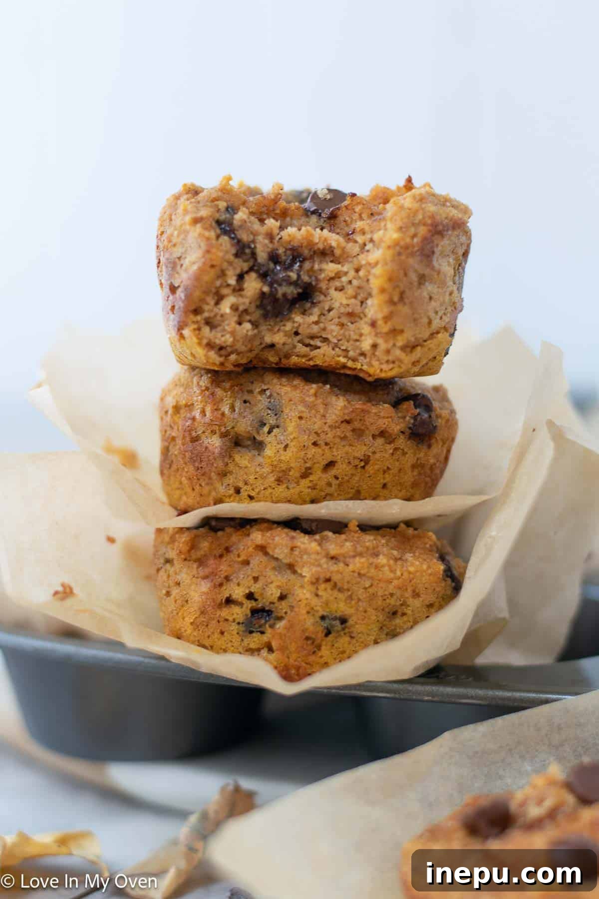 Gluten-free almond flour pumpkin muffins with chocolate chips on a cooling rack, showcasing their golden-brown tops.