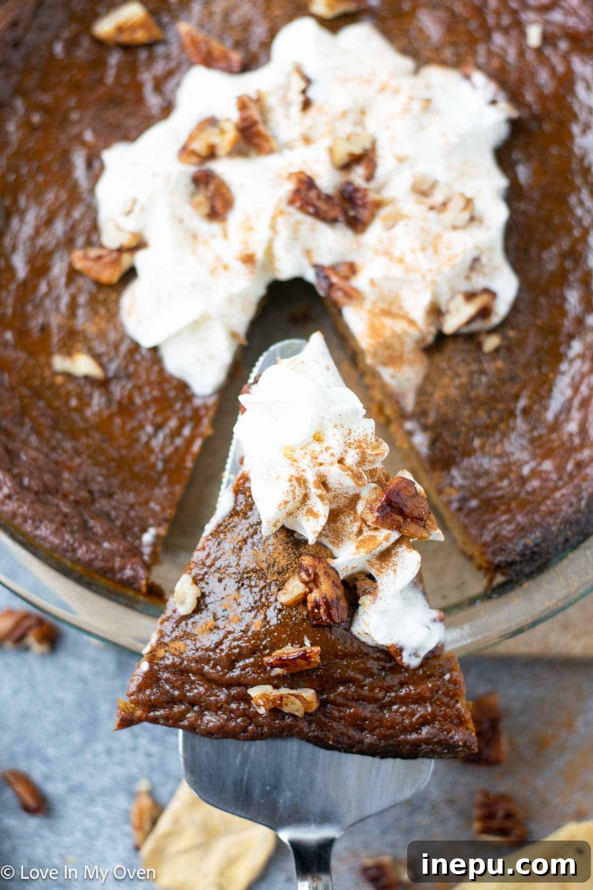 Silky Pumpkin Custard 5 Multiple slices of crustless pumpkin pie ready to be served