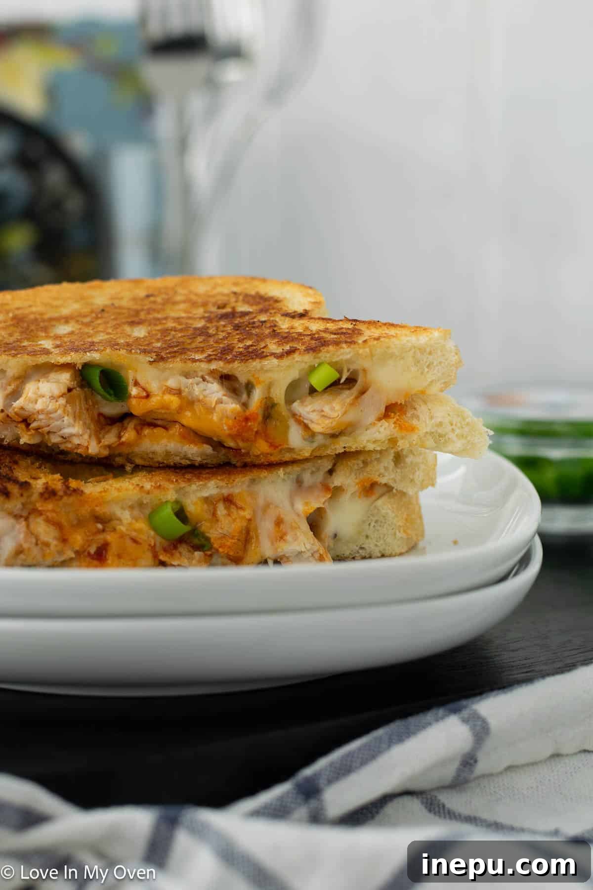 plate of grilled buffalo turkey sandwich halves
