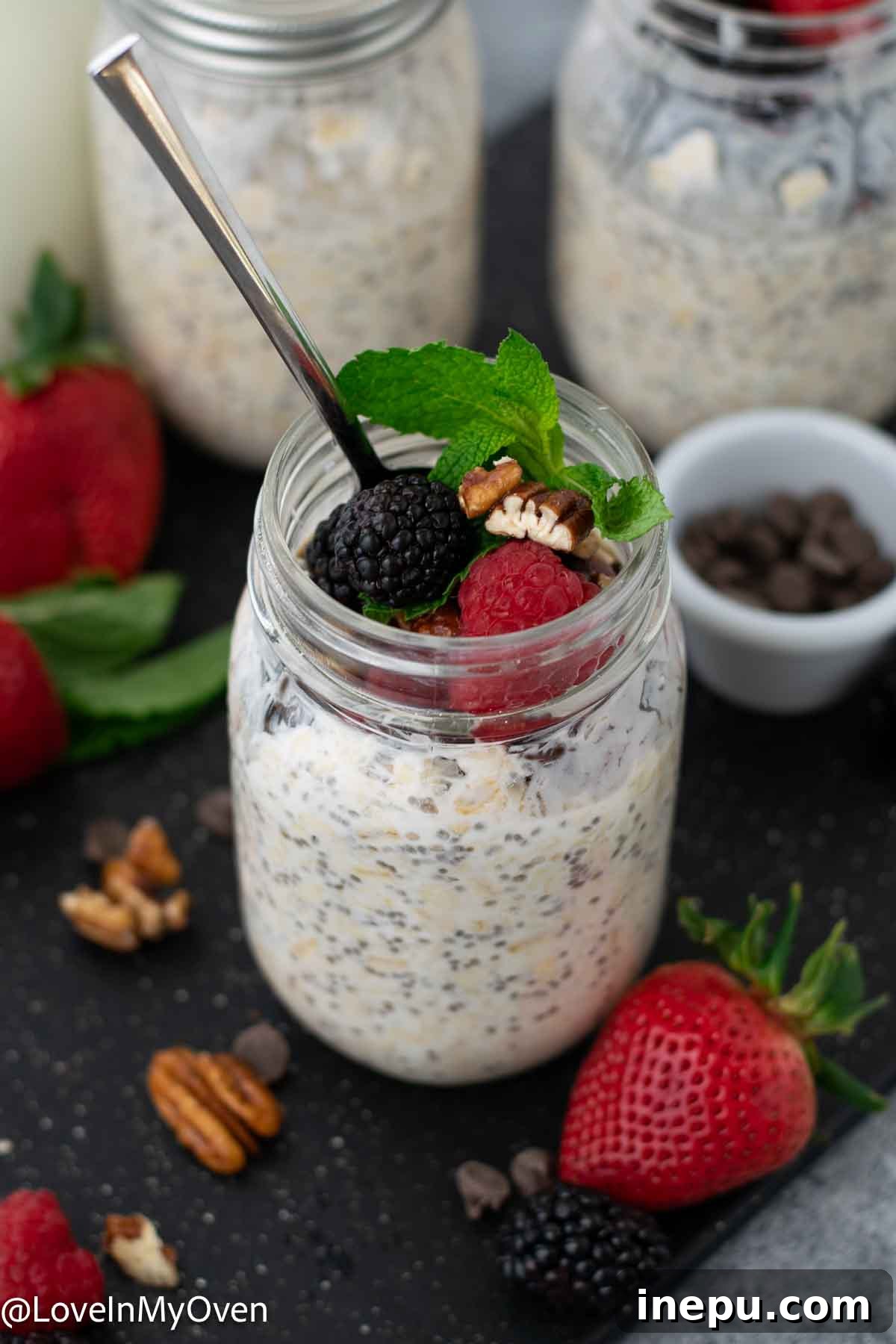 Probiotic Oat Bliss 2 Delicious and healthy Kefir Overnight Oats in a jar, ready for breakfast