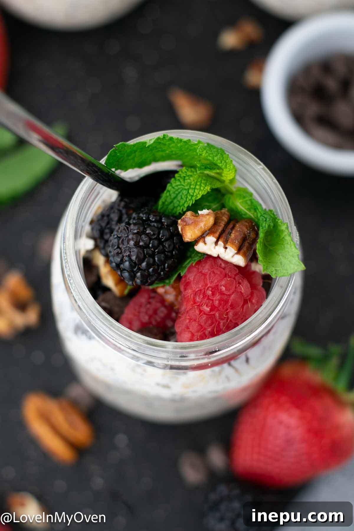 Probiotic Oat Bliss 9 Two jars of Kefir Overnight Oats with berries and nuts