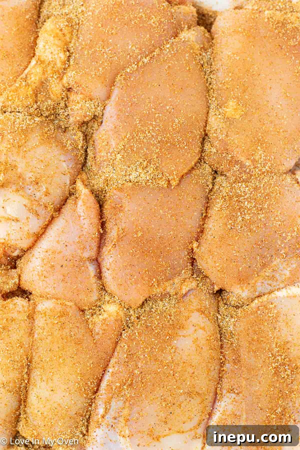 Chicken thighs generously coated with spice rub