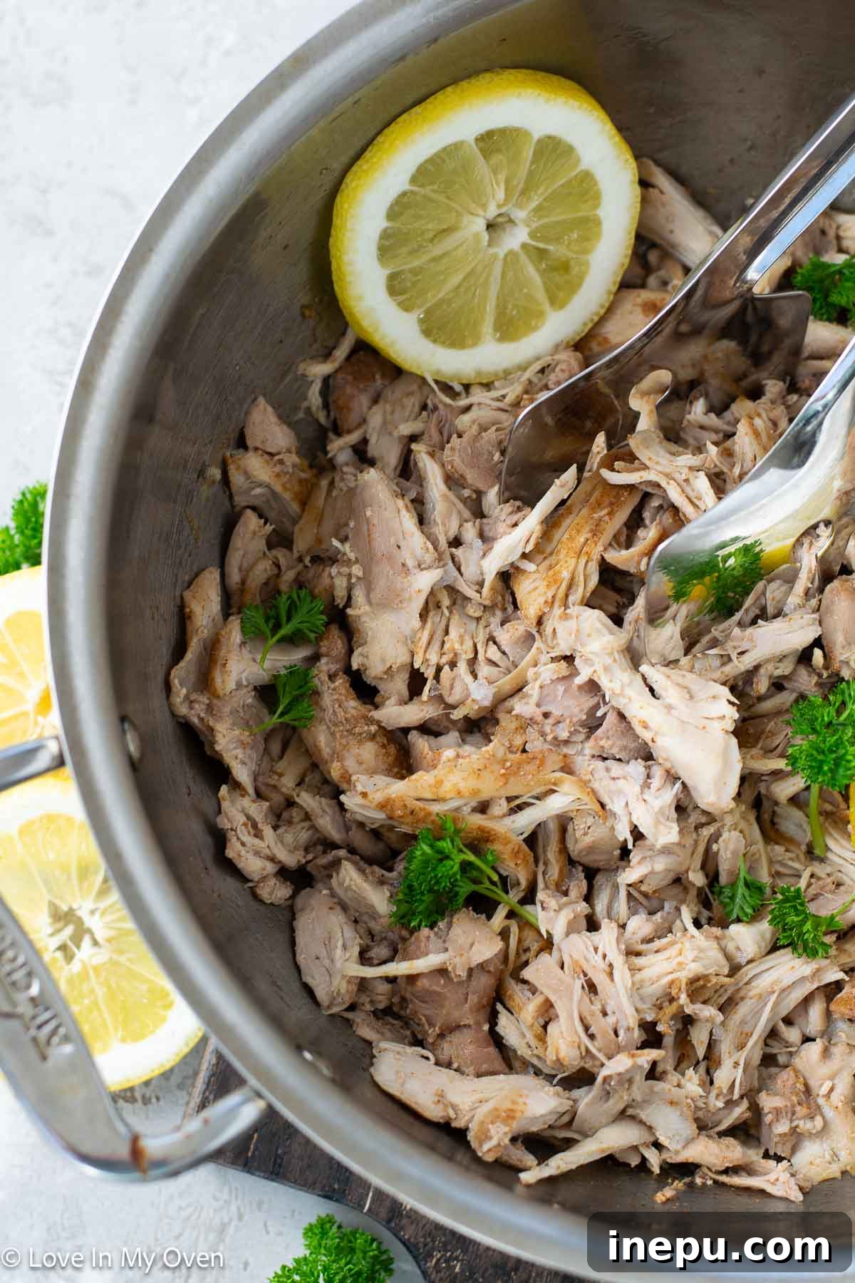 Dutch oven pulled chicken ready to be served