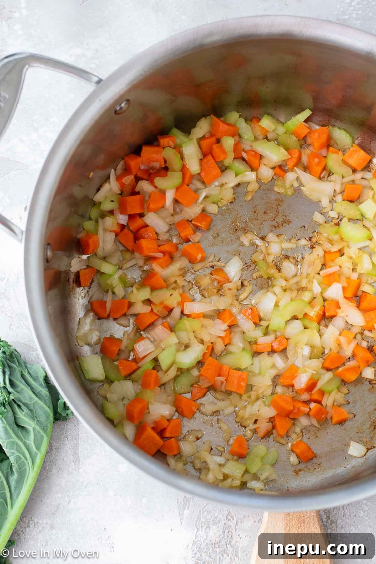 Close-up of sweet potato and white bean soup