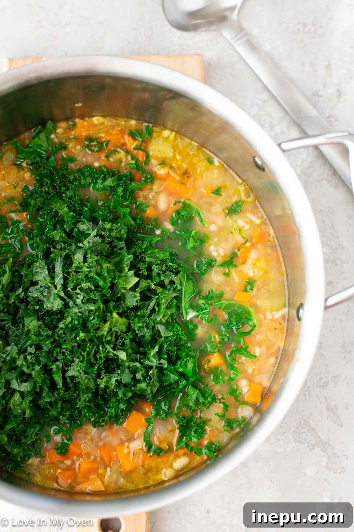 Preparing sweet potato and white bean soup ingredients