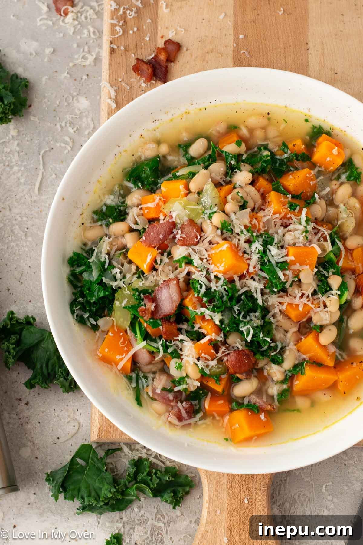 Two bowls of sweet potato and white bean soup