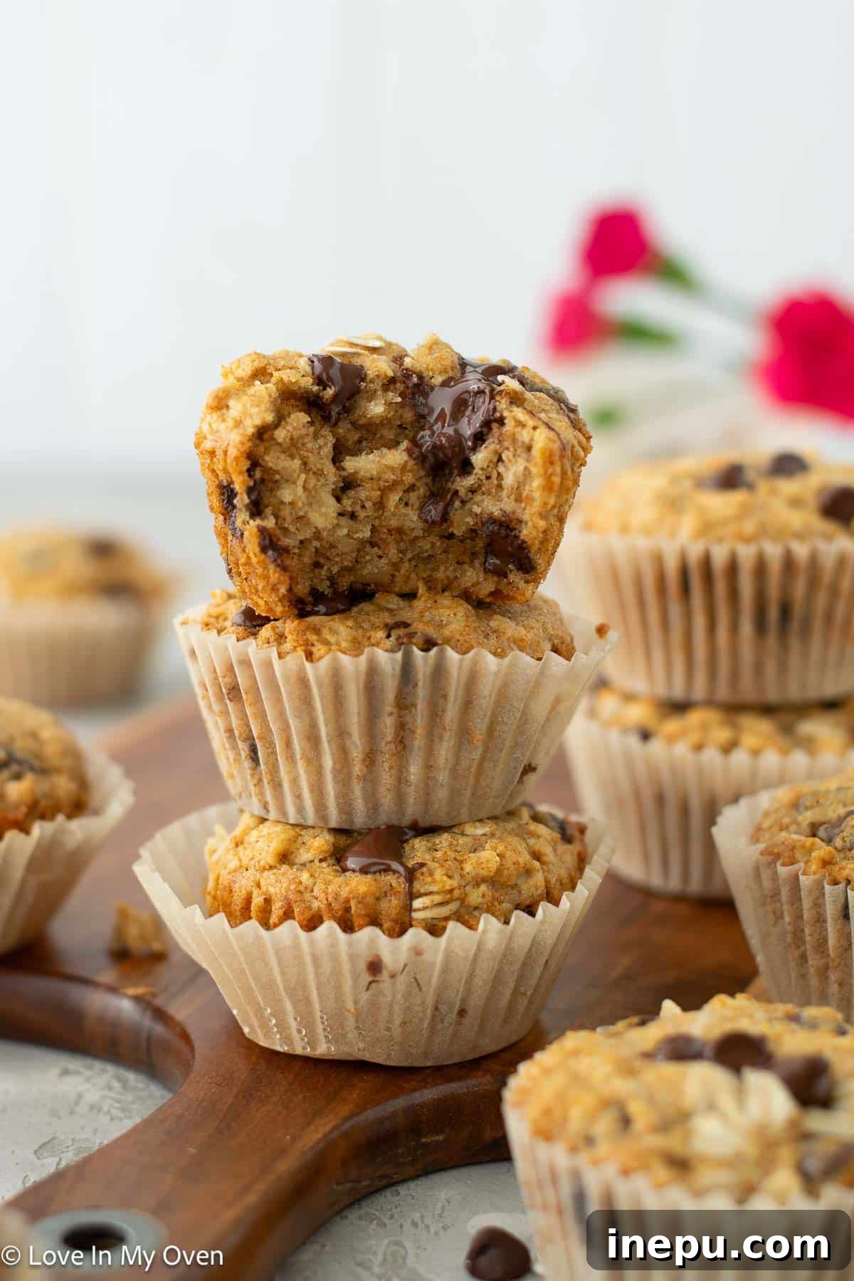 Healthier Oatmeal Chocolate Chip Muffins 2 Delicious oatmeal chocolate chip muffins, naturally sweetened