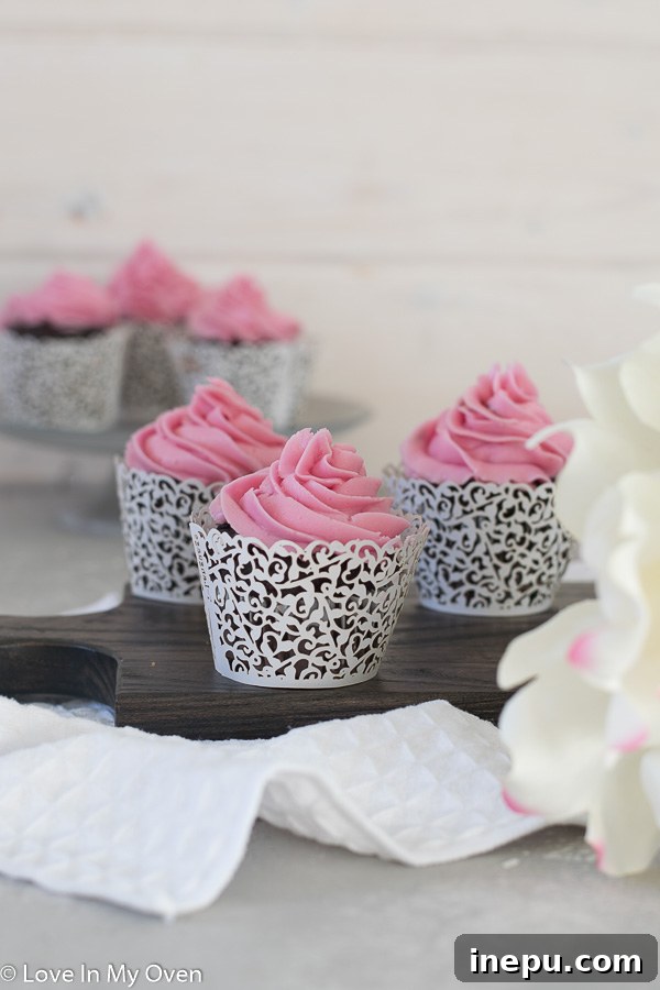 Decadent Double Chocolate Beet Cupcakes 2 Moist double chocolate beet cupcakes with vibrant pink buttercream frosting
