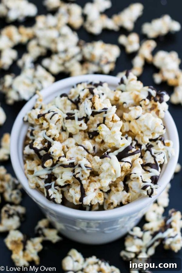 Monochrome Munchies 2 Delicious black and white popcorn drizzled with dark and white chocolate