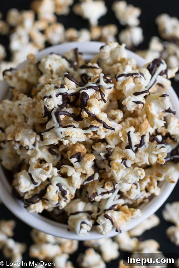Monochrome Munchies 6 Close up of a large bowl of black and white popcorn, ready to eat